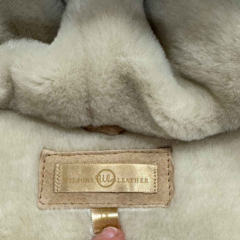 Wilsons Leather Tan Suede Coat Ivory Faux Fur Lined Hooded Jacket Womens 1X - Picture 9 of 15